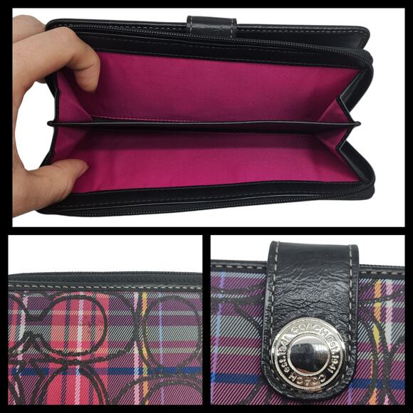 Coach Purse Wallet Set Hot Pink Purple Plaid Tartan Hobo Shoulder Sparkly 2010 - Picture 11 of 15